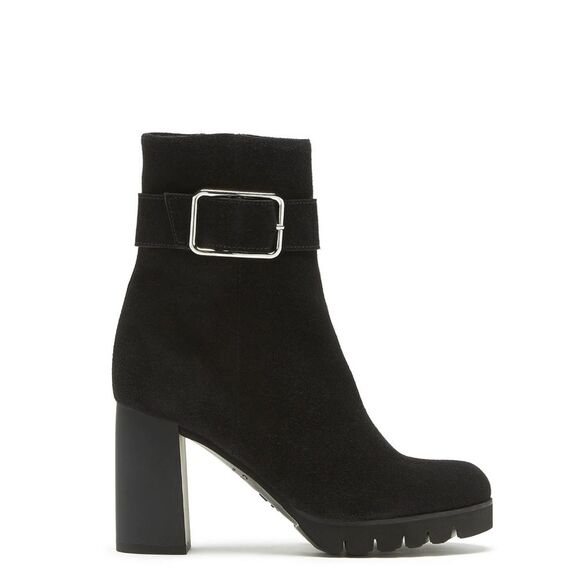 La Canadienne Buckle Accent Milo Block Heel Suede Boots, New, Size 11